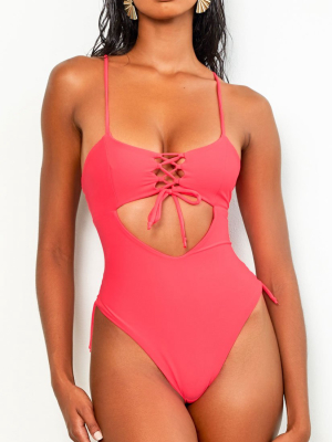 Keva J Neon Lights Kamiza Lace Up One Piece In Coral