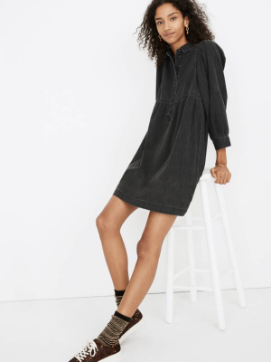 Denim Babydoll Shirtdress In Washed Black