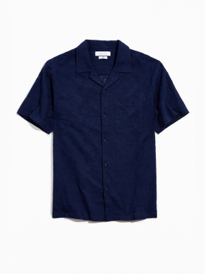 Uo Embroidered Paisley Short Sleeve Button-down Shirt