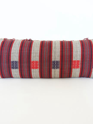 Naga Tribal Extra Long Lumbar Pillow - Red, Purple, Burgundy - 14x36 (with Fringe) - Final Sale