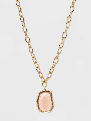 Peach Glass Beaded Long Pendant Necklace - A New Day™ Gold