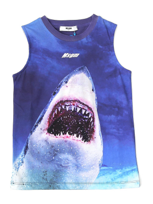 Msgm Kids Shark Print Tank Top