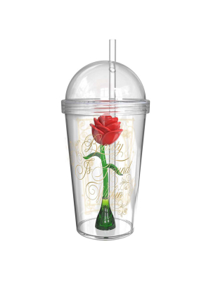 Disney Beauty And The Beast 23.5oz Plastic Rose Tumbler With Straw - Zak Designs