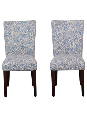 Set Of 2 Parson Dining Chair Wood/periwinkle - Floral - Homepop