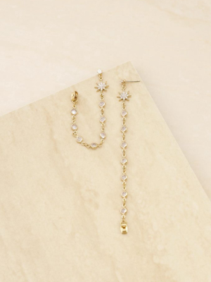 Starburst Crystal Chain Dangle 18k Gold Plated Earrings