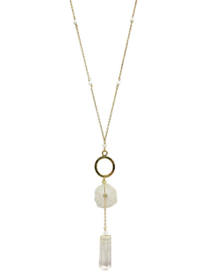 Solar Quartz + Crystal Y Necklace