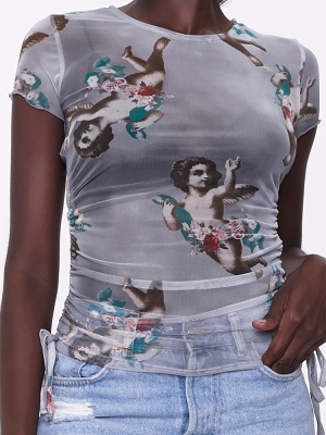 Sheer Mesh Angel Graphic Tee