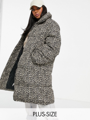 Sixth June Plus Oversized Puffer Jacket In Leopard Print