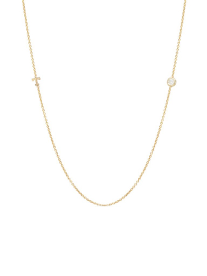 14k Itty Bitty Off-center Initial Letter & Floating Diamond Necklace