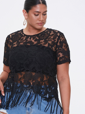 Plus Size Sheer Embroidered Lace Top