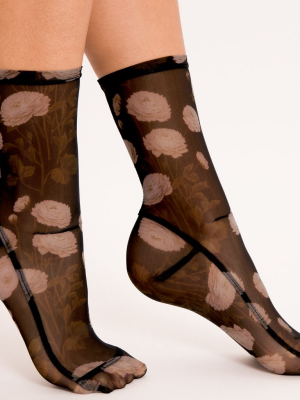 Darner Black Wildflower Floral Mesh Socks