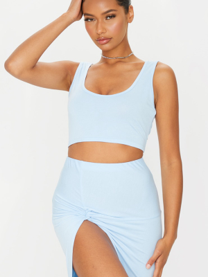 Blue Cotton Scoop Neck Crop Top