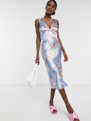 Asos Design Paneled Satin Midi Dress With Cowl Back In Floral Print