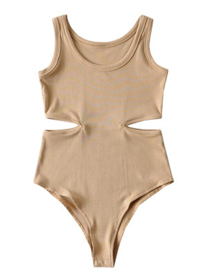 'graice' Cut-out Waist Ribbed Bodysuit (6 Colors)