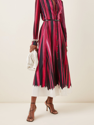 Judina Striped Silk Midi Shirt Dress