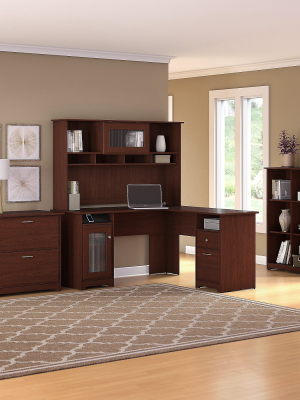 Bush Furniture L Shaped Desk W/hutch 6 Cube Organizer & Lateral File Cabinet Cherry Cab003hvc