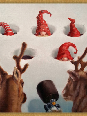 16" X 16" Whack-an-elf Reindeer Games By Lucia Heffernan Framed Canvas Wall Art - Amanti Art