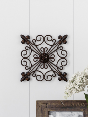 8" Square Medallion Metal Wall Art Black Espresso - Lavish Home