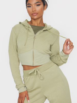 Sage Green Zip Up Bustier Hoodie