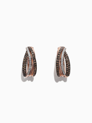 Effy Espresso 14k Rose Gold Cognac And White Diamond Earrings, .71 Tcw