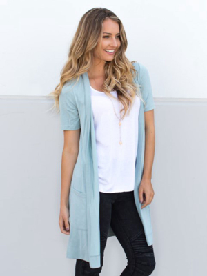 Short Sleeve Pocket Cardigan - Slate Blue