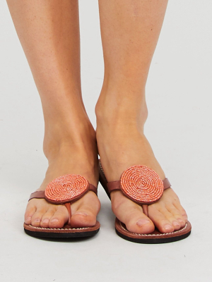Disc Leather Sandals | Coral