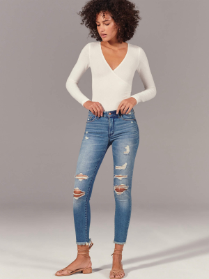 Ripped Mid Rise Super Skinny Ankle Jeans