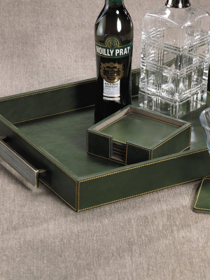 Rectangular Leather Serving Tray With Handles-green