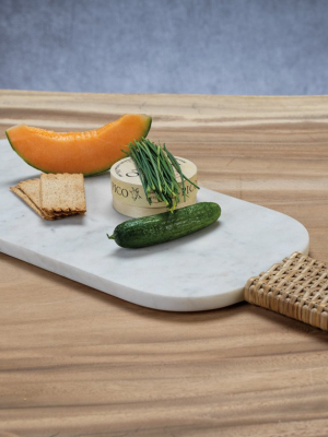 Marble Cheese & Charcuterie Board W/ Woven Cane Handle