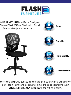 Flash Furniture Mid-back Designer Back Swivel Task Office Chair With Fabric Seat And Adjustable Arms