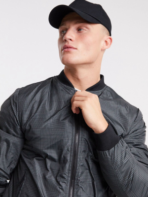 New Look Checked Bomber Jacket In Black