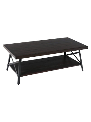 Emerald Home Chandler 48 Inch Long Rustic Decor Indoor Home Open Storage Coffee/cocktail Table, Pine Dark Brown