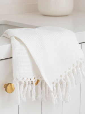 Waffle Weave Fringe Towel - White