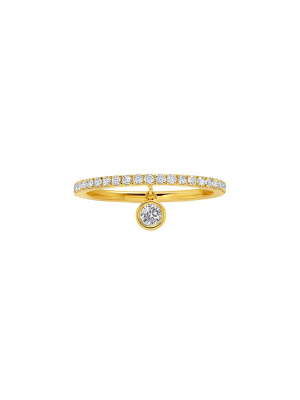 Dangly Diamond Half Band Charm Ring - Yellow Gold