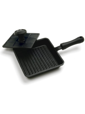 Norpro Cast Iron Mini Single Sandwich Stovetop Outdoor Kitchen Camping Panini Press Burger Bacon Grill Pan With Press, Black