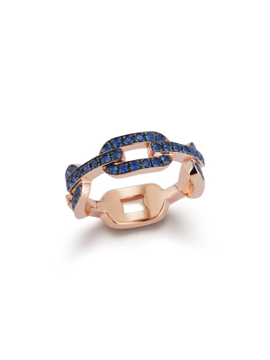 Saxon 18k Rose Gold And All Blue Sapphire Flat Chain Link Ring