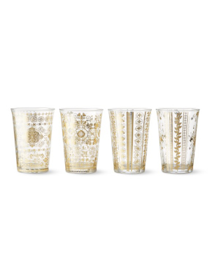 Mosaic Gold Leaf Tumblers, Mixed, Set Of 4