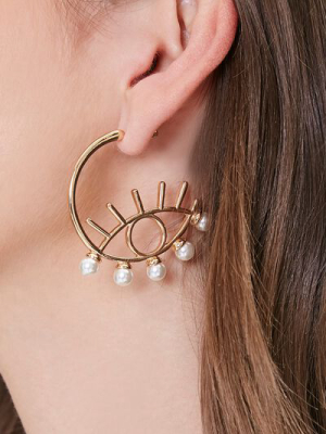 Faux Pearl Eye Pendant Hoop Earrings