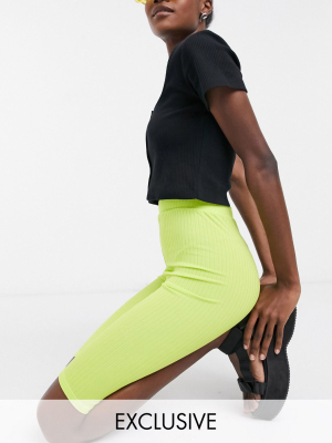 Collusion Longline Rib Legging Shorts Two-piece In Lime Green