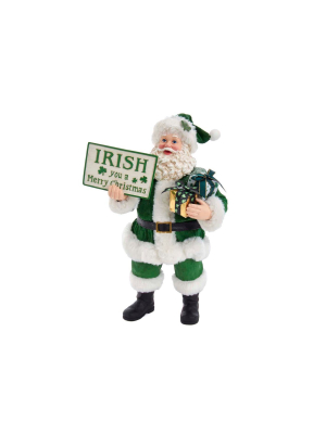 Kurt Adler 10.5" Fabriche Musical Irish Santa Gift Box And Sign