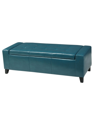 Guernsey Faux Leather Storage Ottoman Bench Teal - Christopher Knight Home