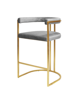 Donovan Bar Stool Grey Velvet And Gold Leaf