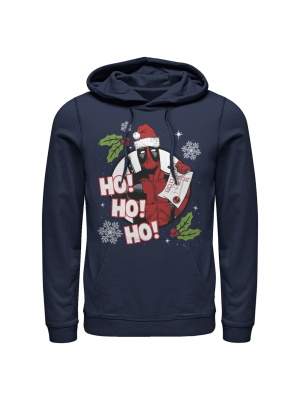 Men's Marvel Deadpool Santa Naughty List Holiday Pull Over Hoodie