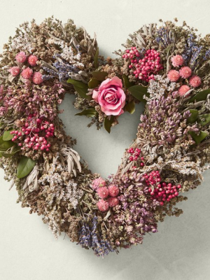 Pink Rose Garden Heart Wreath