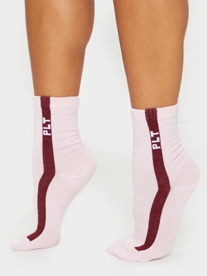 Prettylittlething Pink With Burgundy Stripe Socks