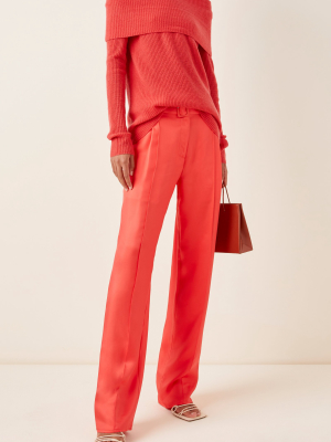 Belted Silk-satin Straight-leg Pants