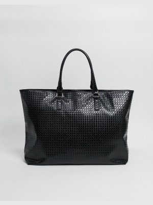 Asos Design Oversized Weekender Bag In Black Weave