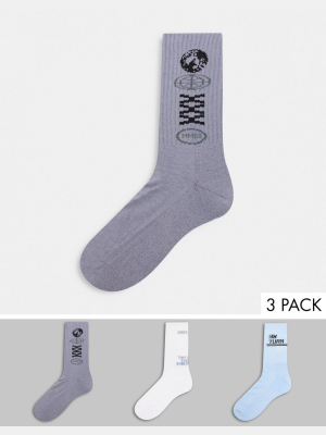 Asos Design Sport Socks With Futuristic Logos 3-pack