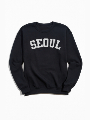 Seoul Collegiate Text Crew Neck Sweatshirt