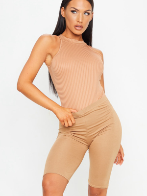 Toffee High Neck Rib Sleeveless Bodysuit